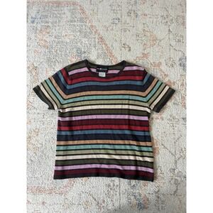 Vintage 90s Sag Harbor Striped Knit Top | Earth Tone Grunge Ribbed Tee